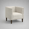 Fauteuil club en tissu bouclette blanc cassé avec dossier cannelé et pieds en bois, 76 × 78 × 82 cm