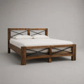 Cadre de lit double 160 × 200 cm en bois massif brun et métal noir
