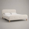 Lit double rembourré 160 x 200 cm en polyester bouclé écru avec tête et pied de lit capitonnés