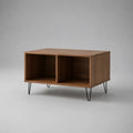 Table basse rectangulaire avec 2 niches en MDF plaqué noyer et métal noir, 80 × 50 × 50 cm