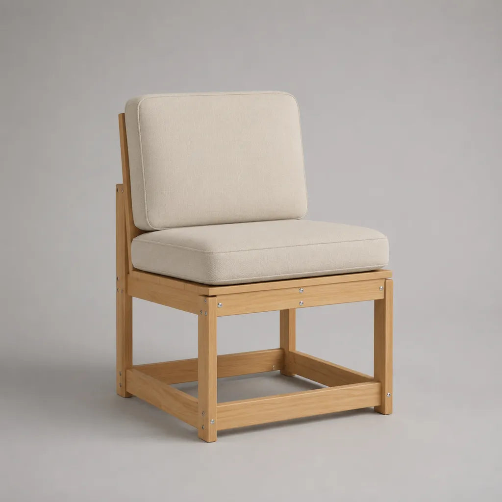 Chaise de jardin en bois massif avec coussins en tissu écru, 65 × 70 × 85 cm