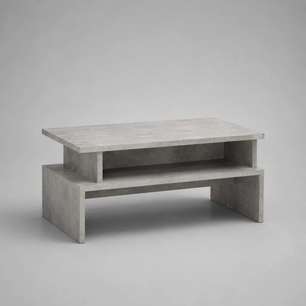 Table basse rectangulaire en panneaux de particules gris béton avec niche ouverte, 100 × 50 × 50 cm