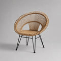 Fauteuil rond en rotin naturel et métal noir, 85 × 73 × 86 cm