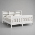 Lit double en pin massif blanc avec tête de lit bibliothèque et pied à barreaux, couchage 140 × 190 cm