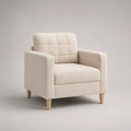Fauteuil droit 1 place en tissu écru avec pieds en bois naturel, 83 × 80 × 85 cm