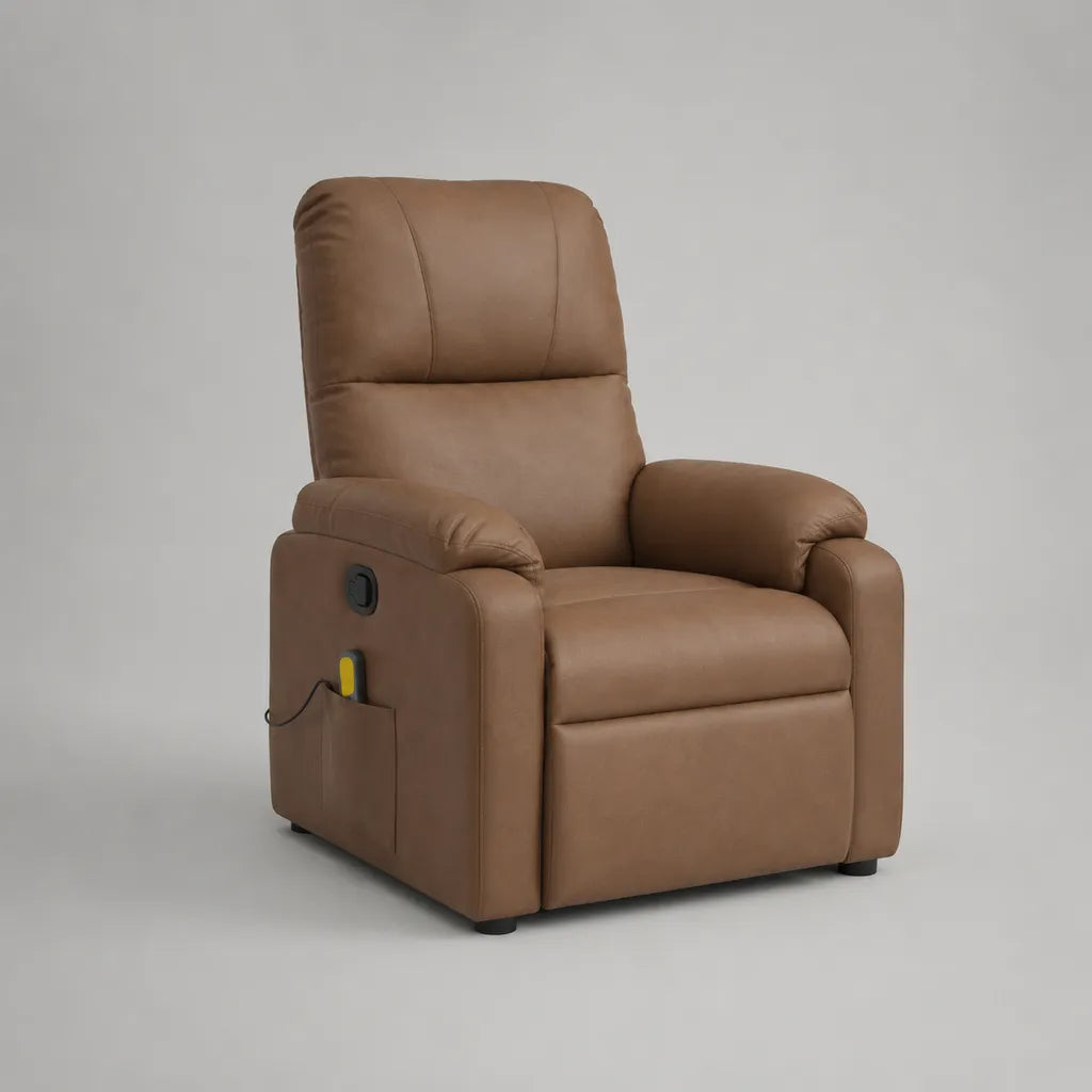 Fauteuil relax électrique inclinable 1 place en cuir synthétique marron, 76 × 90 × 102 cm