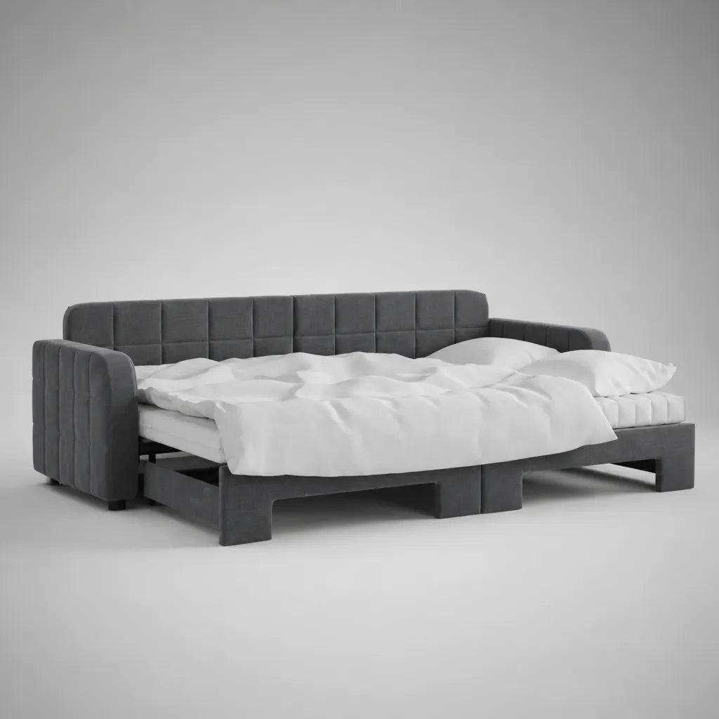 Canapé-lit convertible 3 places en velours polyester gris foncé, couchage 140 × 200 cm, dimensions 220 × 90 × 85 cm