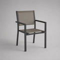 Fauteuil de jardin extérieur empilable en aluminium et textilène anthracite et taupe, 56 × 58 × 88 cm