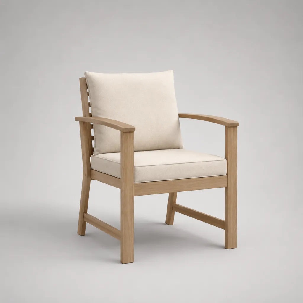 Fauteuil de jardin en bois massif avec coussins beiges, 63 × 68 × 89 cm