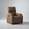 Fauteuil relax manuel en similicuir taupe avec dossier haut et poche latérale, 90 × 92 × 105 cm