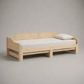Canapé-lit gigogne rectangulaire 2 places en pin massif naturel, couchage 90 × 190 cm extensible à 180 × 190 cm
