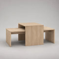 Lot de 3 tables basses gigognes carrées et rectangulaires en panneaux de particules, chêne clair, 140 × 60 × 50 cm
