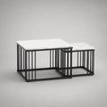 Lot de 2 tables basses gigognes rectangulaires en MDF et acier, effet marbre blanc et noir, 70 × 50 × 45 cm et 45 × 40 × 38 cm