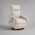 Fauteuil relax massant pivotant à dossier haut en polyester beige et métal noir, 78 × 92 × 106 cm