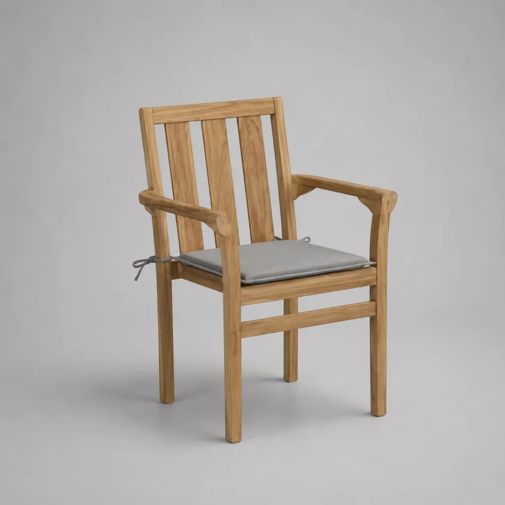 Fauteuil de jardin en bois naturel avec coussin gris, 60 × 59 × 90 cm
